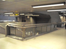 The stairs and lift to the Jubilee line from the Overground southbound platform (behind the camera; lift also goes to the ticket hall) - escalators to the ticket hall are round behind