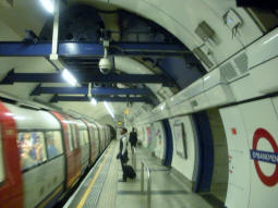 Northern line southbound platform featuring emergency doors over exits
