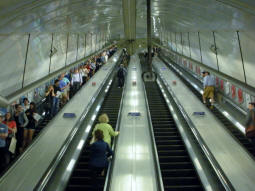 Looking up the large bank of escalators to the ticket hall