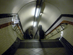 Looking down to the northbound platform (with access to southbound) coming from the lifts and spiral-staircase
