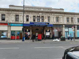 The Underground station entrance opposite the railway station
