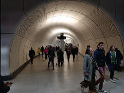 Heading towards the Elizabeth line platforms from the escalators up to the Underground ticket hall