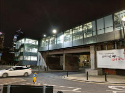 Looking up to the station on the eastbound side