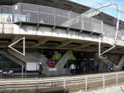 Auto-stitched panorama of the Jubilee line platforms (westbound in front) and a view along the DLR Stratford International branch platforms