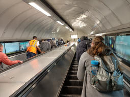 Looking up the escalators to the ticket hall