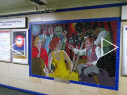 One of the Alfred Hitchcock murals in the tunnel between the entrances and the ticket hall