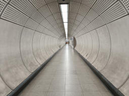 The main interchange tunnel from the Elizabeth line to the Northern line (also the step-free access route to the latter from the street)