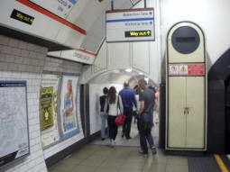 The exit from the Central line eastbound platform for the Bakerloo and Victoria lines