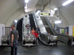The escalators and stairs to the ticket hall from by the westbound platform